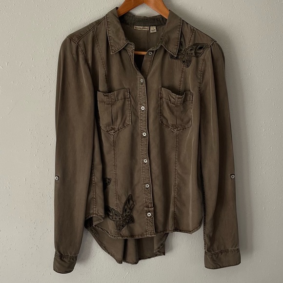 Holding Horses Army Green Butterfly Button Down Shirt Size 8 - Picture 12 of 13